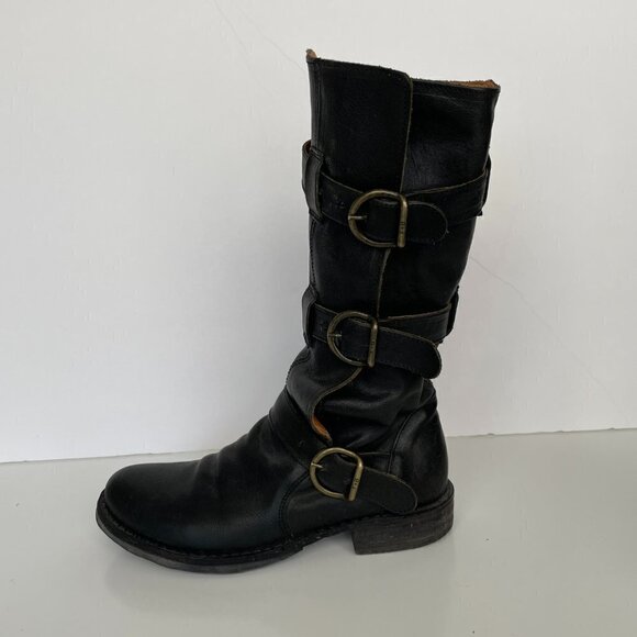 Fiorentini + Baker Leather Knee High Eternity Boots Triple Buckle Strap Black 5 - Picture 5 of 12